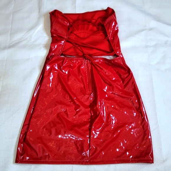 Windsor Red Patent Faux Leather Strapless Adjustable Mini Dress Size Large - Picture 2 of 8